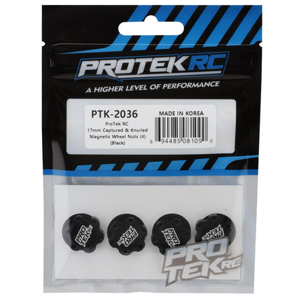 ProTek RC 17mm Captured & Knurled Magnetic Wheel Nuts (4) (Black) PTK-2036