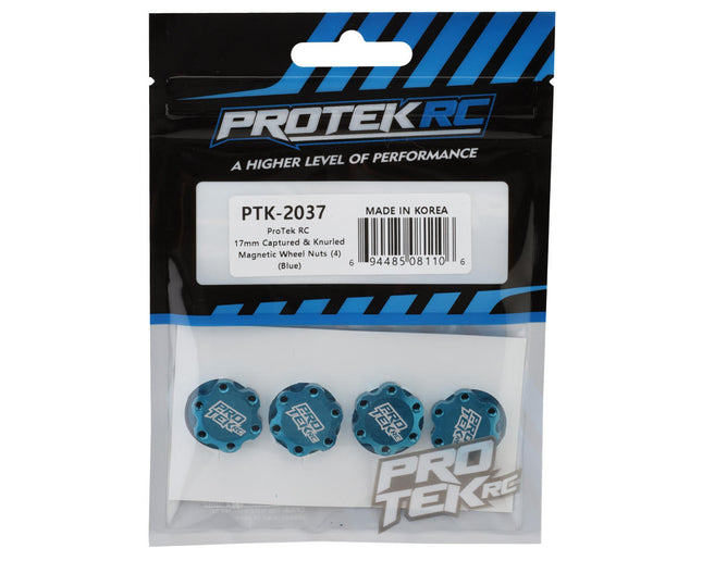 ProTek RC 17mm Captured & Knurled Magnetic Wheel Nuts (4) (Blue) PTK-2037