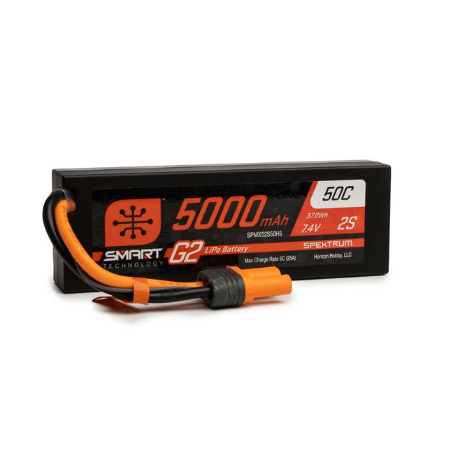 Spektrum 7.4V 5000mAh 2S 50C Smart LiPo G2 Hard Case for IC5 SPMX52S50H5 New!!