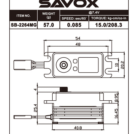 Savox Low Profile Digital High Speed Brushless Metal Gear Servo SB2264MG