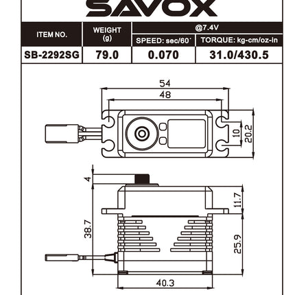 Savox Black Edition Monster Torque Brushless Steel Gear Servo SB2292SG