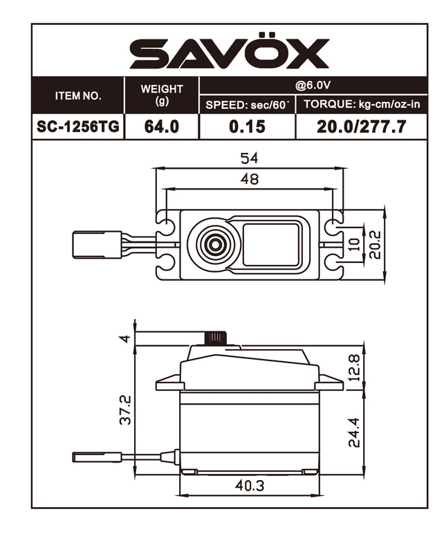 Savox SC-1256TG Black Edition Standard Digital High Torque Titanium Gear Servo SC1256TG-BE
