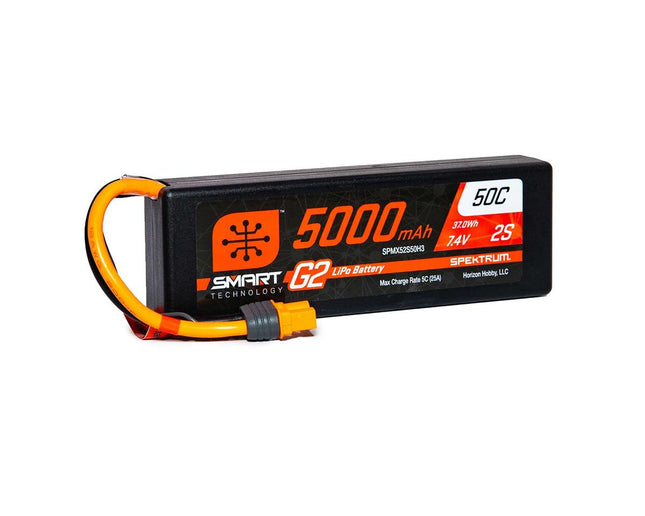 Spektrum 7.4V 5000mAh 2S 50C Smart LiPo G2 Hard Case for IC3 SPMX52S50H3