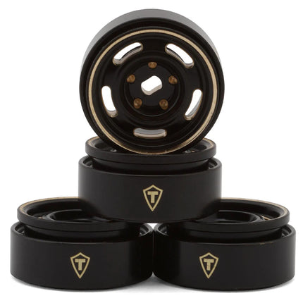 Treal Hobby X00504CUUZ 0.7" 5-Slot Brass Micro Rock Crawler Beadlock Wheels (Black/Gold) (4) (14g ea) TLHTSCX30-29