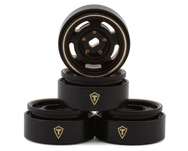 Treal Hobby X00504CUUZ 0.7" 5-Slot Brass Micro Rock Crawler Beadlock Wheels (Black/Gold) (4) (14g ea) TLHTSCX30-29