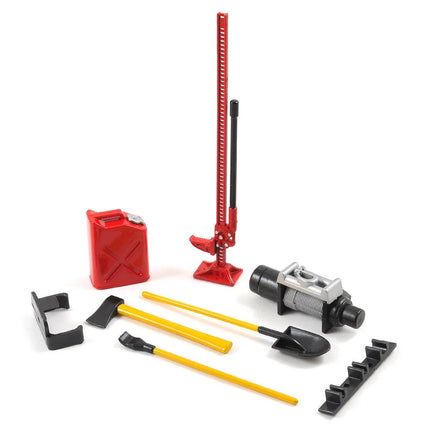 Yeah Racing YA-0356RD 6-Piece Scale Tool Set (Red) w/Axe, Shovel, Oil Tank, Jack, Winch YEA-YA-0356RD