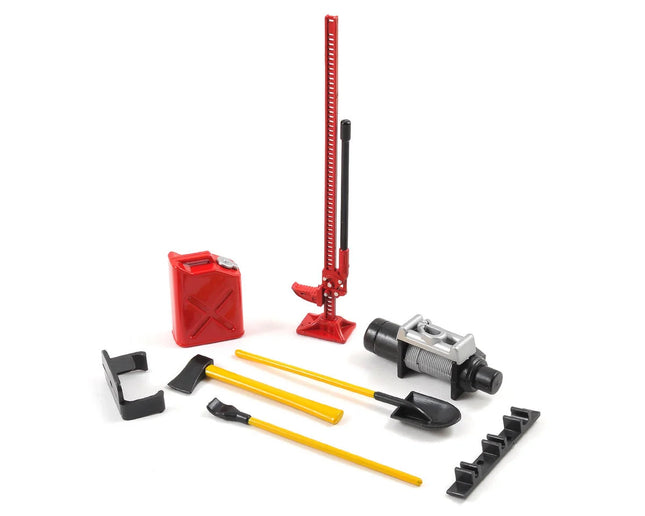Yeah Racing YA-0356RD 6-Piece Scale Tool Set (Red) w/Axe, Shovel, Oil Tank, Jack, Winch YEA-YA-0356RD
