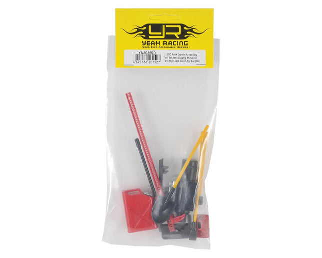 Yeah Racing YA-0356RD 6-Piece Scale Tool Set (Red) w/Axe, Shovel, Oil Tank, Jack, Winch YEA-YA-0356RD